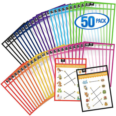 Dry Erase Pockets Reusable Sleeves 10x13 inch   50 Pack Dry Erase
