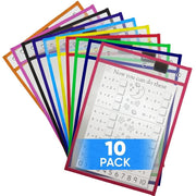 10 Pack Dry Erase Pockets 10x13 in (3 Hole) for Classroom   Plastic