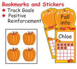 Fall Bookmarks and Stickers are available.