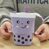 Pencil Pouch Milks Tea Bottle Shape Cases Canvas Stretchable Kawaiis