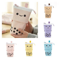 Pencil Pouch Milks Tea Bottle Shape Cases Canvas Stretchable Kawaiis