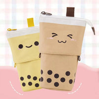 Pencil Pouch Milks Tea Bottle Shape Cases Canvas Stretchable Kawaiis