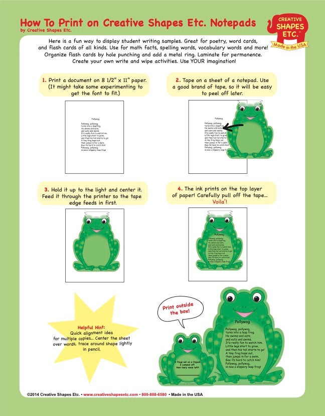 Buy Frog Notepad & Large Frog Notepad for Bulletin Boards