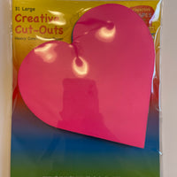 Pink Heart Bright Neon Single Color Large Cut-Outs- 5.5" x 5.5"