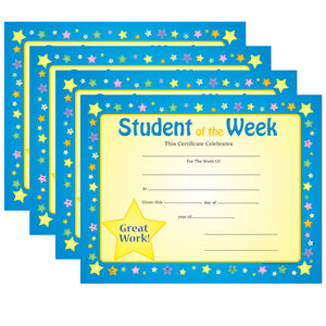 Recognition Certificate - Student of the Week - Creative Shapes Etc.