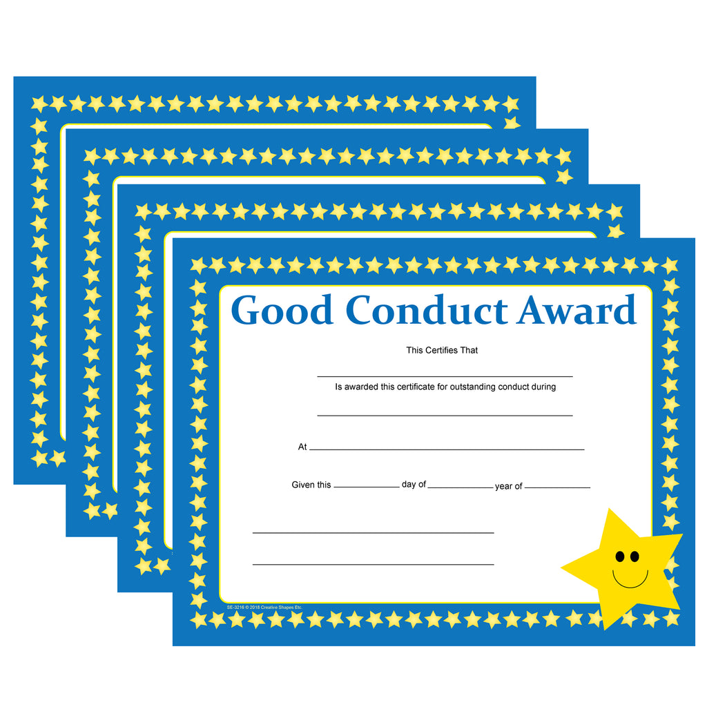 Recognition Certificate - Good Conduct - Creative Shapes Etc.