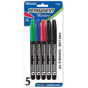 Asst. Color Fine Tip Permanent Markers w/ Pocket Clip (5