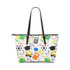 Large Leather Tote Shoulder Bag - Education Multicolor Illustration