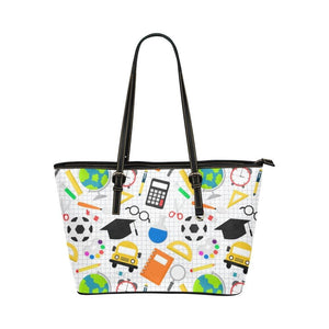 Large Leather Tote Shoulder Bag - Education Multicolor Illustration