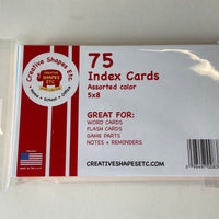 Blank Index Cards- 5" x 8" Assorted Color - Creative Shapes Etc.