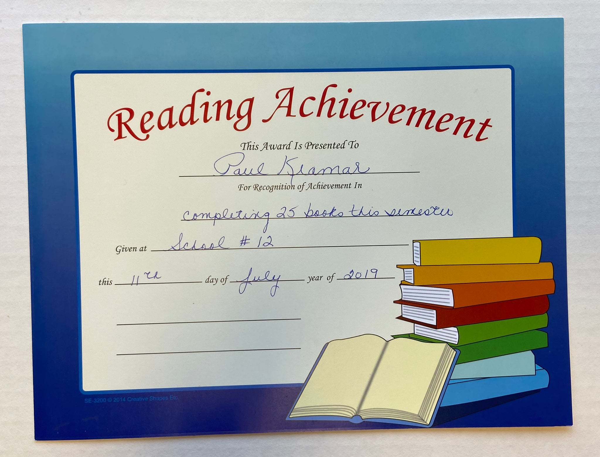 Reading Certificate for Students | Recognition Certificate