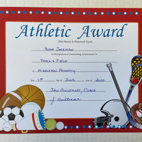 Recognition Certificate - Athletic Award - Creative Shapes Etc.