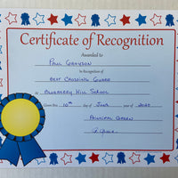 Recognition Certificate - Certificate of Recognition - Creative Shapes Etc.