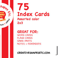 Blank Index Cards - 2" x 3" Assorted Color - Creative Shapes Etc.