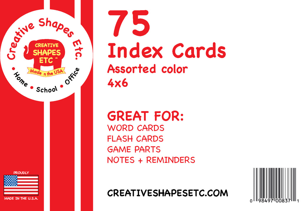 Creative Shapes Etc. - Blank Index Cards- 4 X 6 Assorted Color