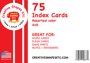 Blank Index Cards- 4" x 6" Assorted Color - Creative Shapes Etc.