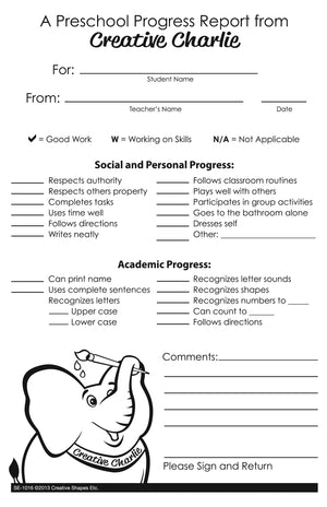 Notes from Teachers - Preschool Progress Report - Creative Shapes Etc.