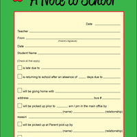 Note to School – Notes to Parents - Creative Shapes Etc.