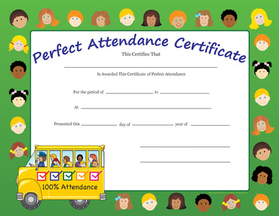 Recognition Certificate - Perfect Attendance - Creative Shapes Etc.