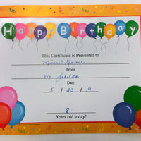 Recognition Certificate - Birthday - Creative Shapes Etc.