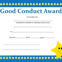 Recognition Certificate - Good Conduct - Creative Shapes Etc.