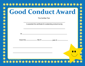 Recognition Certificate - Good Conduct - Creative Shapes Etc.
