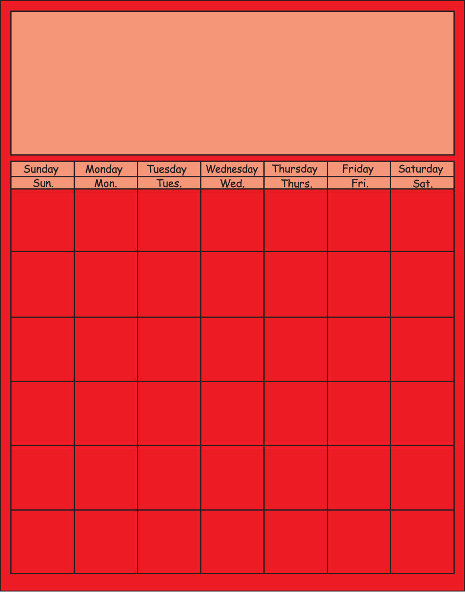 Vertical Calendar - Red - Creative Shapes Etc.