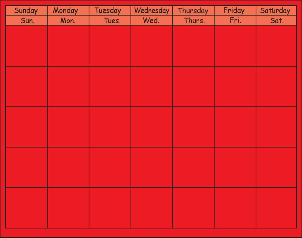 Horizontal Calendar - Red - Creative Shapes Etc.