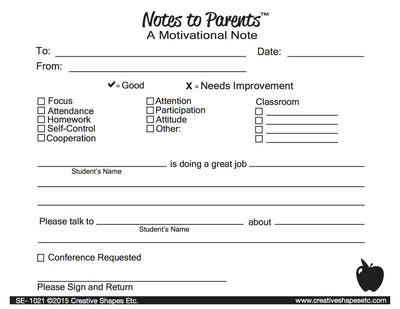 Motivational - Notes to Parents - Creative Shapes Etc.