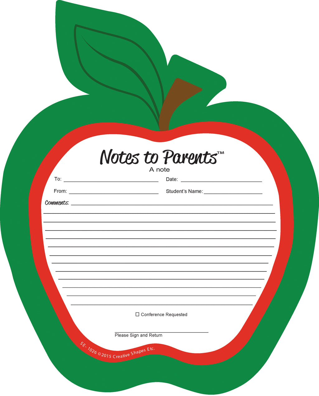 Red Apple Blank Pad - Notes to Parents - Creative Shapes Etc.